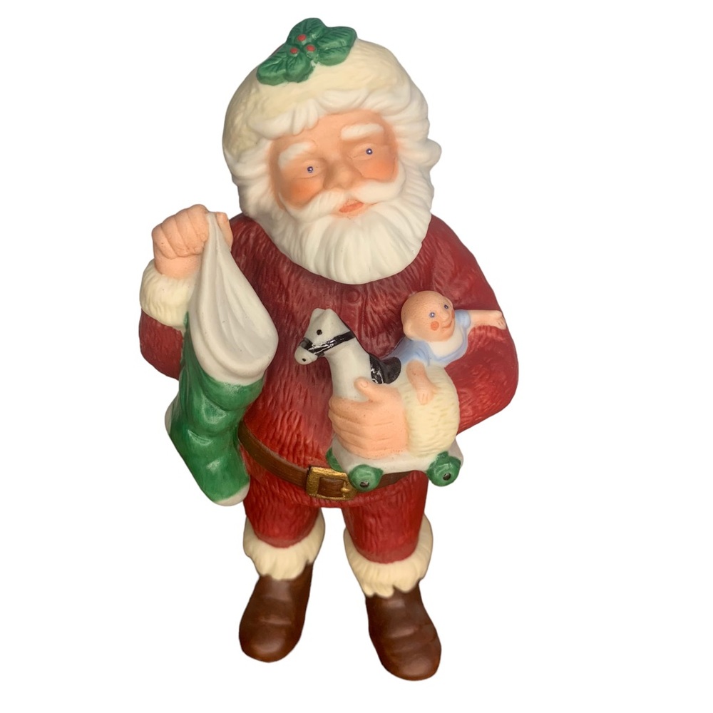 Vtg 80's Hallmark 1986 Jolly St Nick Santa Figure Ornament‎ Porcelain With Box